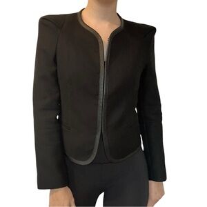 Sandro Black Blazer Jacket Trim Work Fitted Business Academia Size 38 6 Small